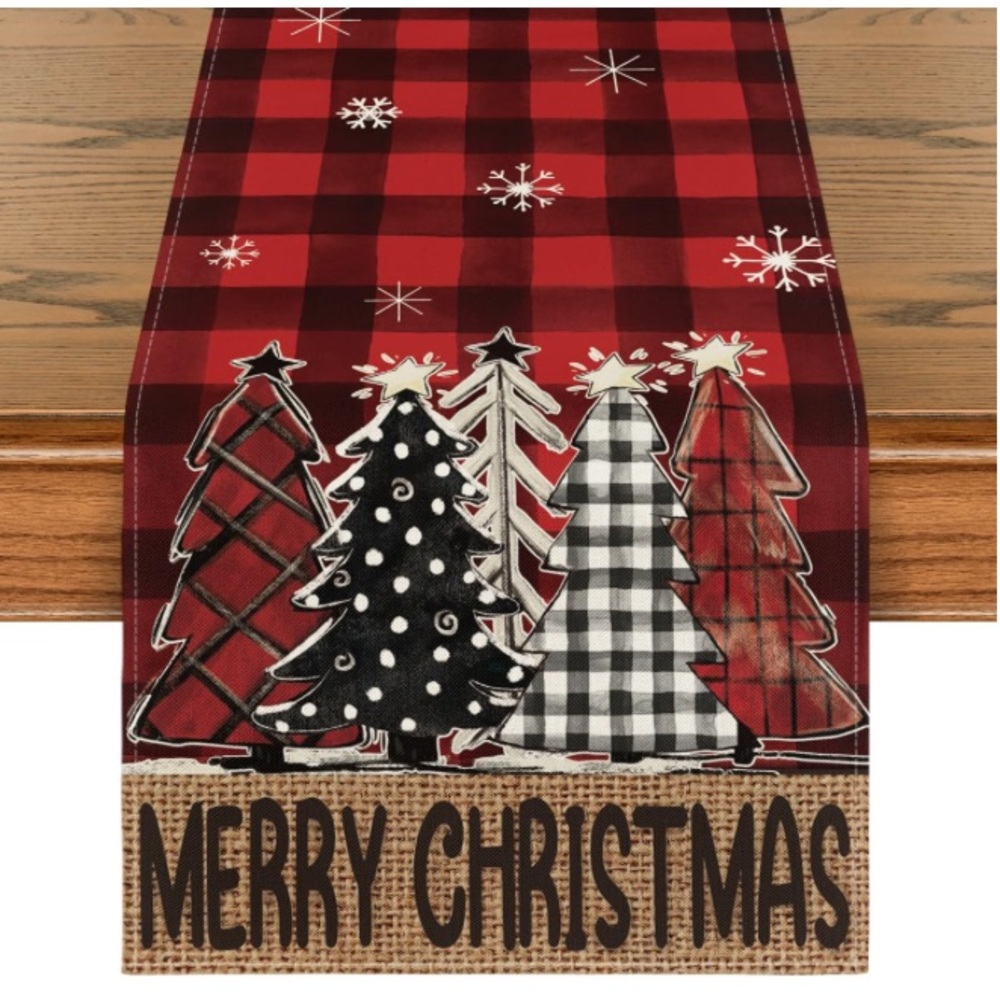 ‘Merry Christmas’ Buffalo Checkered Plaid Holiday Table Runner